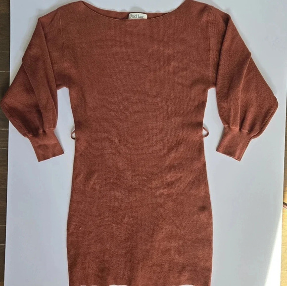 Peach Love terracotta orange sweater dress puff long sleeve knit sz M - Picture 3 of 10